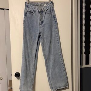 Classic Light Blue Women's Jeans High Waisted, Wide Leg